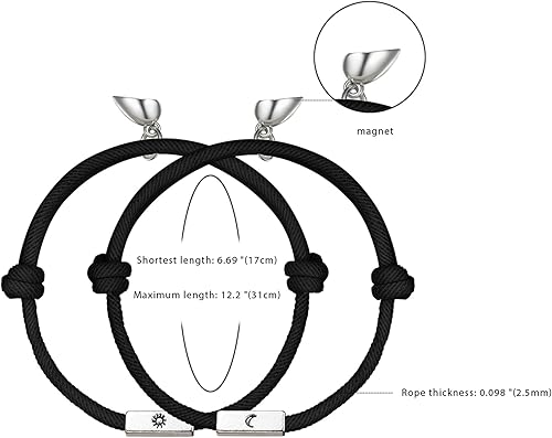Miniatura 7 de Rofusn - 2 pulseras magnéticas para parejas, pulseras de amistad para hombres y mujeres, hechas a mano, cuerda de sol y luna, pulseras para mejores