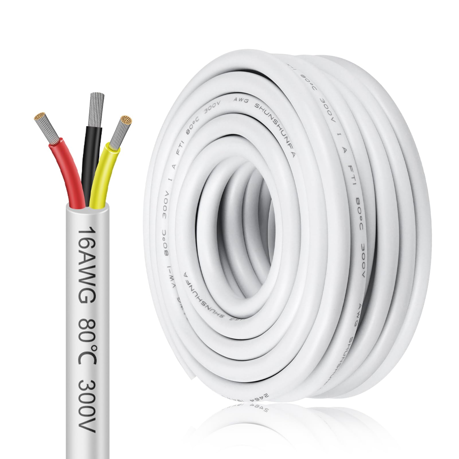 inShareplus 16AWG 3x1.5mm² 10 Meter Electrical Wire 2 Core Cable, 5V/12V/24V White Tinned Copper Wires