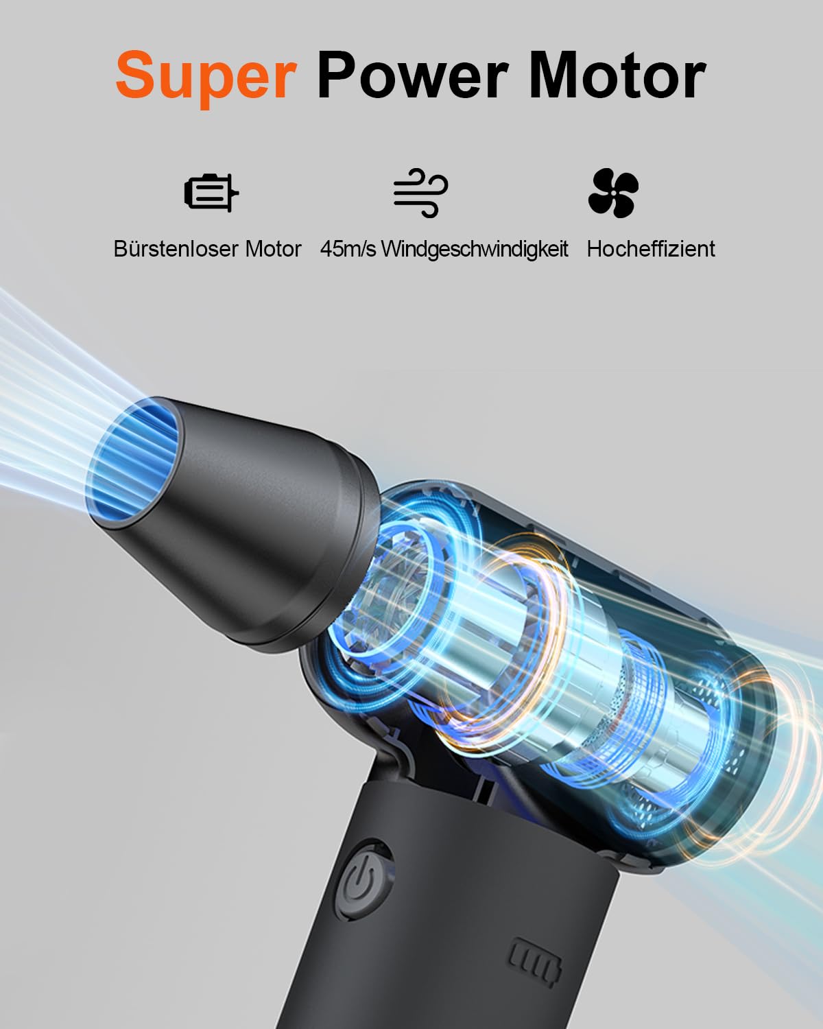 Elektrische Staubgebläse, 3-Gang 180000 U/min Compressed Air Duster USB Wiederaufladbar Druckluftspray PC Reinigungsset Mit Akku mit großer Kapazität für Laptop,Tastatur,Auto,Bürogeräte,Sofa