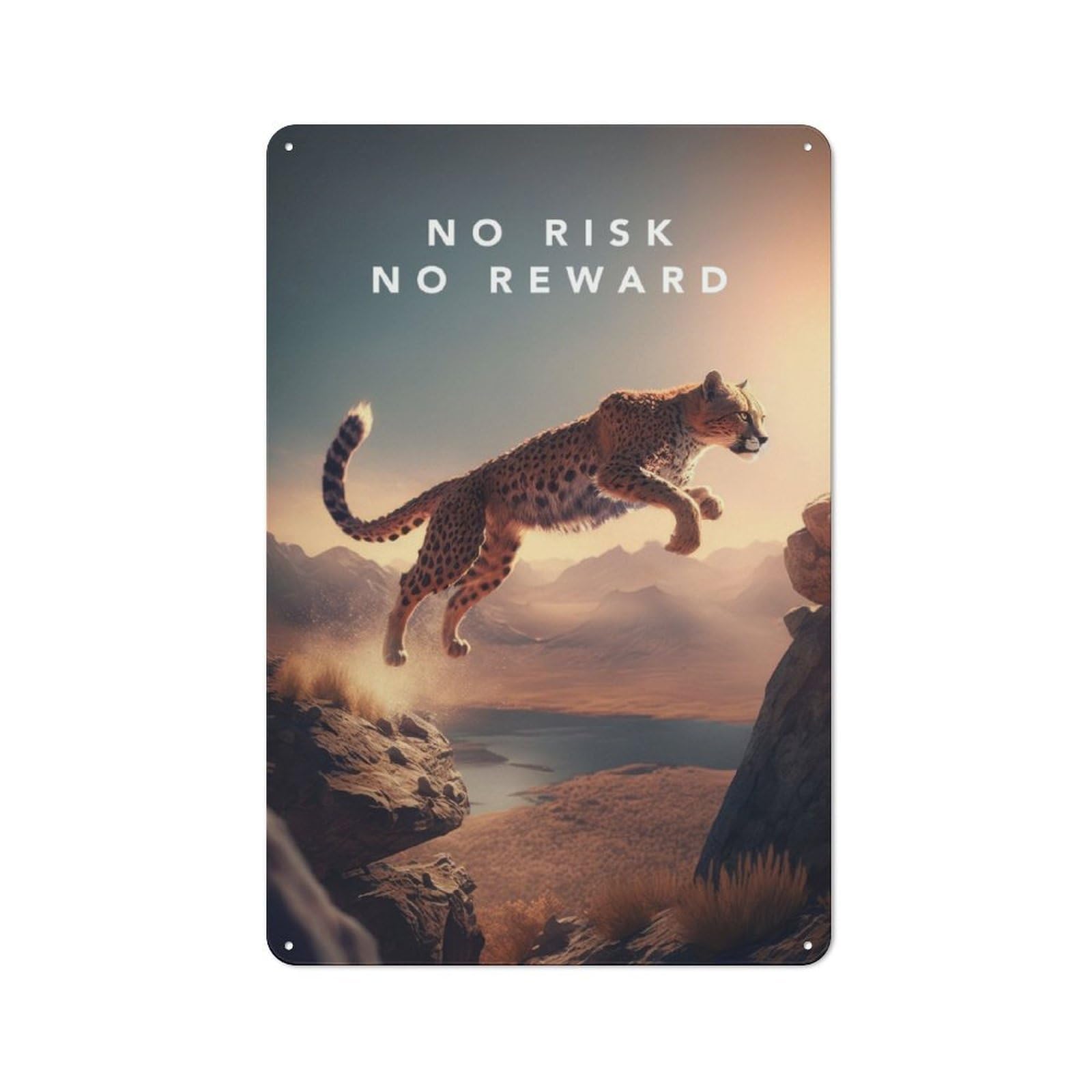 Junmoney No Risk No Reward Cheetah Metal Wall Sign 30X20cm Featuring For Home Bar Wall, For Themed Interiors In Home Bars And Entertaining Spaces