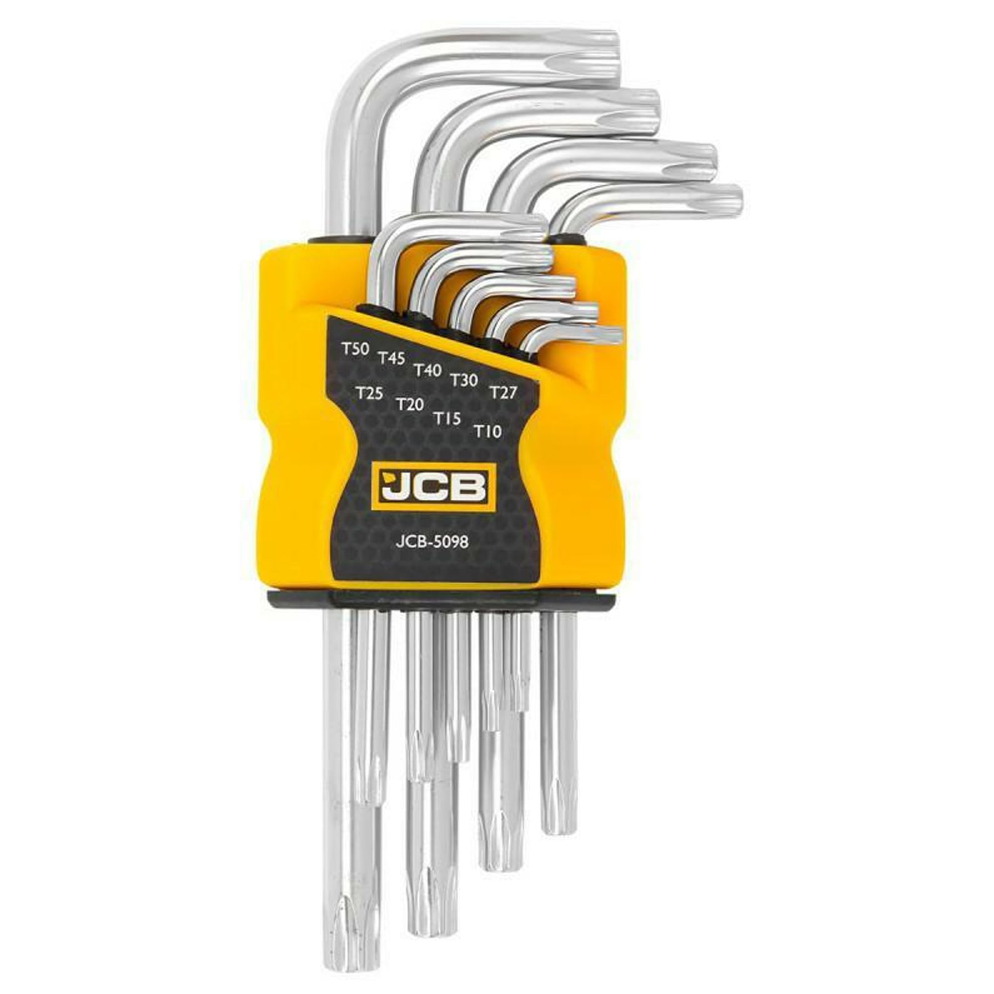 JCB TORX L-Key Set, 9 pcs, T10H-T50H, Cr-V Steel | JCB-5098 | jcb, torx l key set, torx allen keys, star key set, chrome vanadium steel keys, t10h to t50h, security torx keys