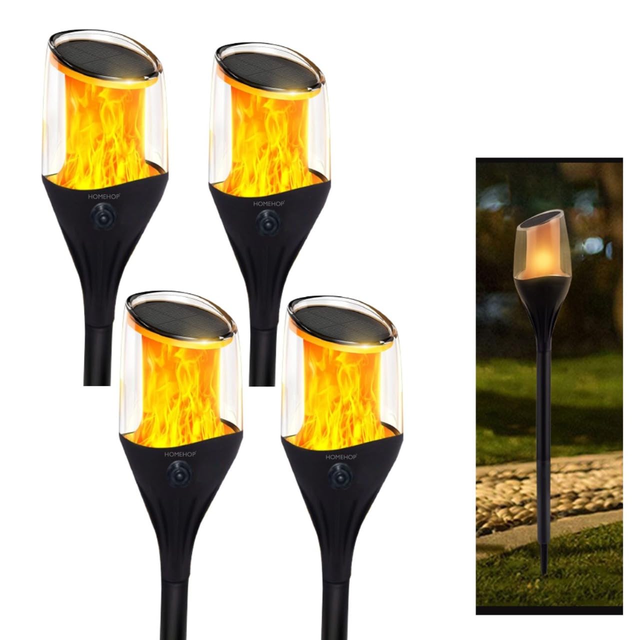 Homehop Solar Lights for Garden, Pathway Flame Flickering Fire Mashaal Dancing Waterproof Lamp for Outdoor,Lawn, Garden and Landscape(ABS, Pack of 4) (B0BJQLWGRW) Amazon Price History, Amazon Price Tracker
