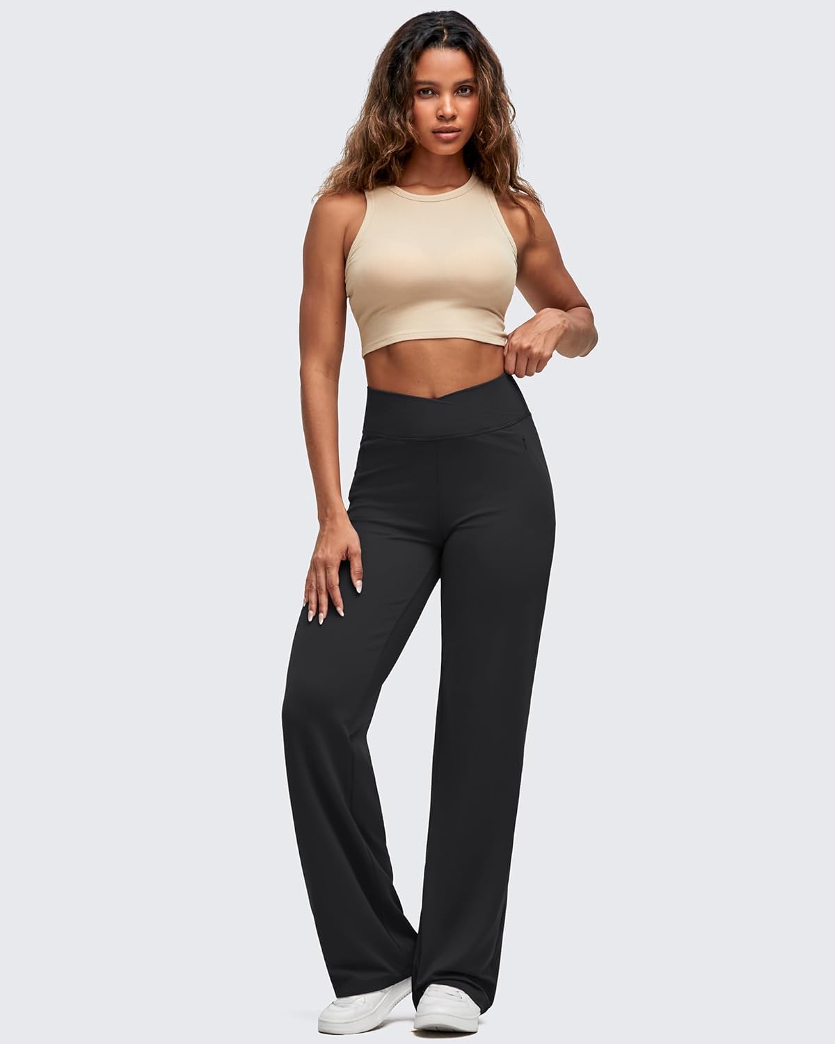 G4Free BareFeel Yoga Pants with Zipper Pockets for Women High Stretch Wide Leg Cross Waist Casual Trousers 29"/31"/33" - Image 6