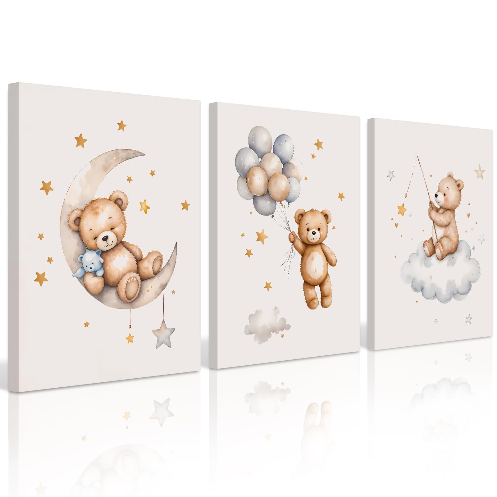 Photo 1 of Baccone Teddy Bear Nursery Wall Art Decor - 12x16 Inch Wrapped Canvas (Set of 3)