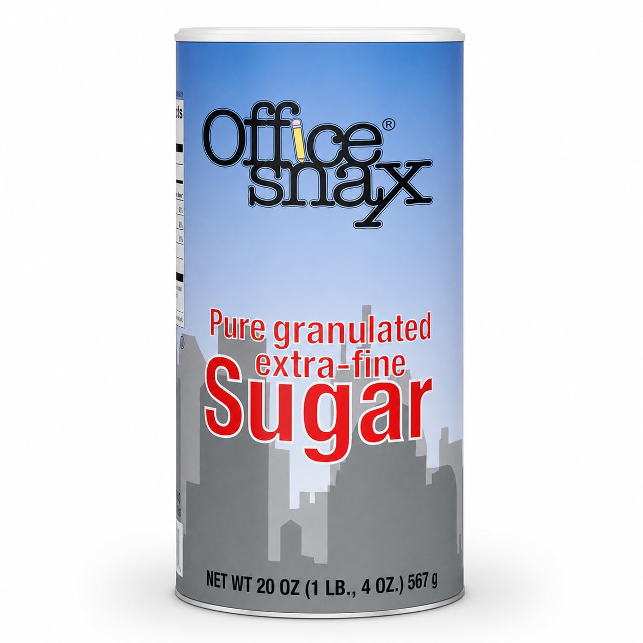 Office Snax Extra-Fine White Granulated Sugar, 20 oz Reclosable Canister