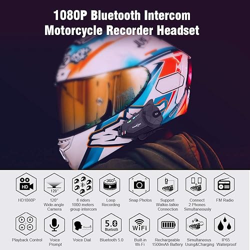Miniatura 2 de FreedConn R1plus - Casco de motocicleta con Bluetooth e intercomunicador con cámara 1080P y radio FM 1000 M.