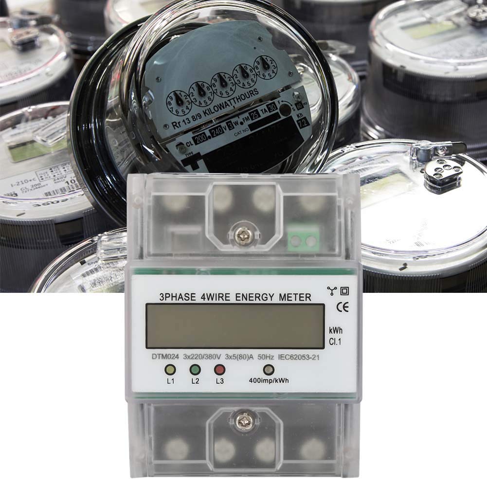 Medidor de Electricidad Digital trifásico 5-80A Medidor de Electricidad trifásico de Cuatro Hilos 220/380V Consumo de energía en Carril DIN Medidor de Electricidad eléctrico trifásico con LCD Medido