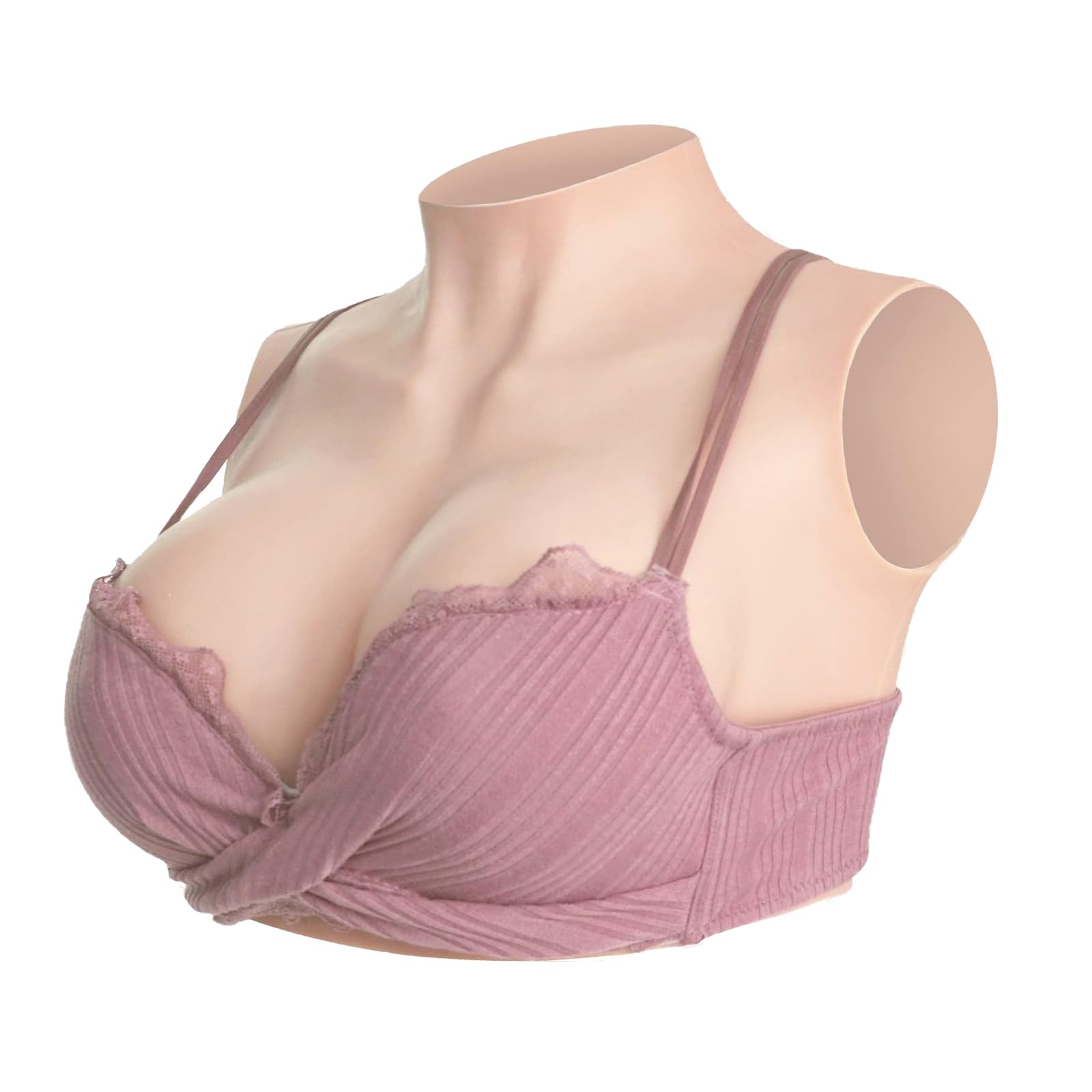 CYOMI Pechos de Silicona Pecho de Formas Travestis Silicona Realistas Diseño de Cuello Alto Aplicable a Crossdresser Drag Queen Cosplay Mastectomía (Marfil Blanco,E copa)