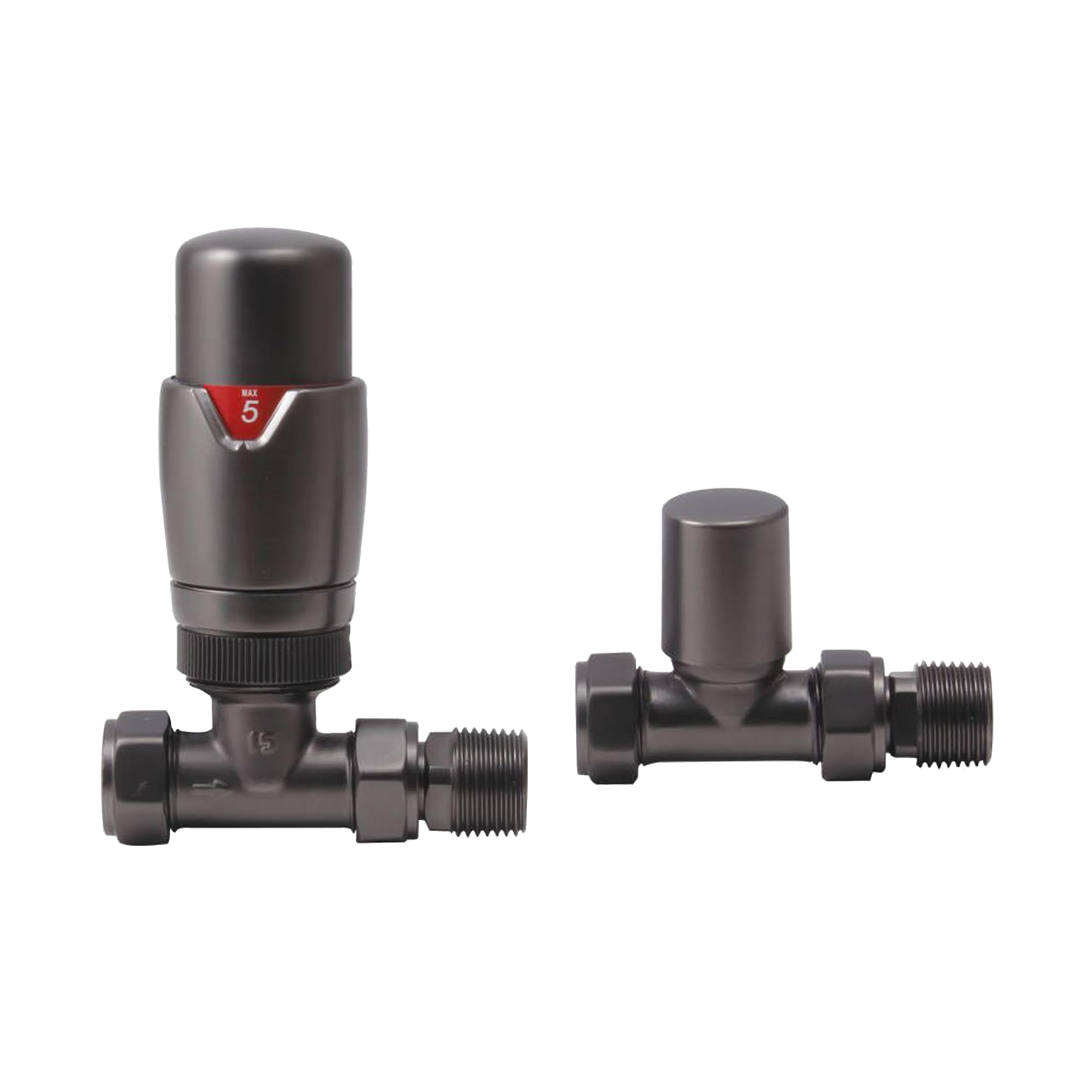 Gunmetal Thermostatic Radiator Valve Straight - 15mm x R 1/2" TRV & Lock Shield