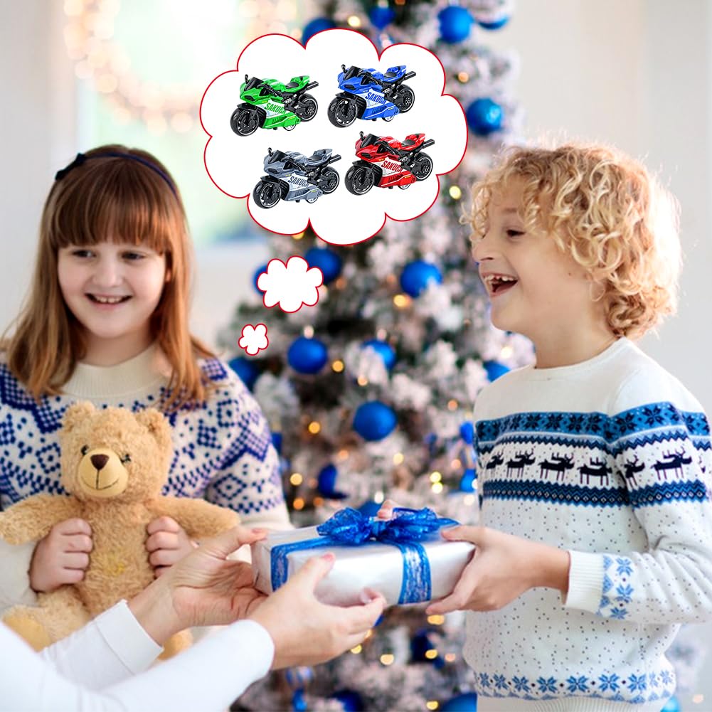 Juguete de Motocicleta de Aleación Juguete de Modelo de Motocicleta Motorcycle Toys Decoración de Motocicletas Juegos Educativos Regalo De Fiesta De Cumpleaños para Niños Niñas 4pcs