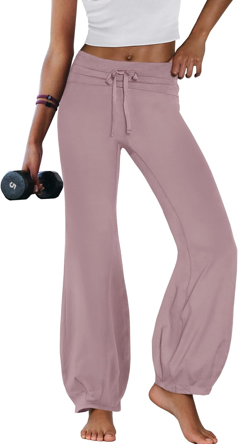 Nirovien Womens Wide Leg Yoga Pants Fold Over Flare Leggings High Waisted Athletic Workout Pants Gym Leggings