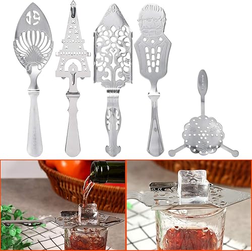 Miniatura 7 de Cuchara de absenta, cuchara de ajenjo de acero inoxidable, 4 tipos opcionales, cuchara amarga de vidrio filtro para beber, bar, cóctel, té, café,