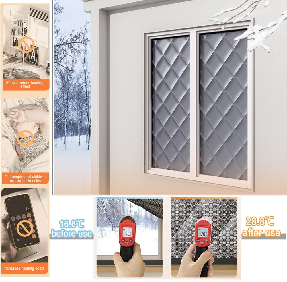 Kit di isolamento termico per finestre, antivento, blocca l'aria fredda, riduce il rumore e l'oscuramento, tenda in cotone riutilizzabile per l'inverno