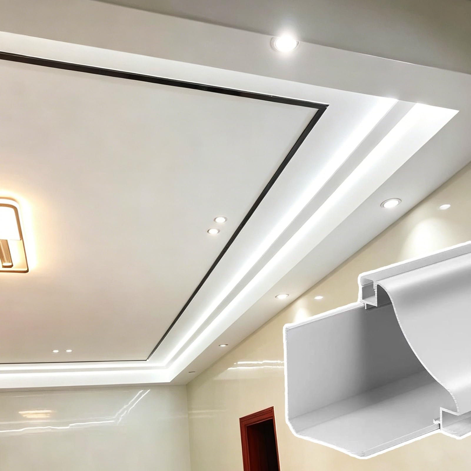 Innovz Trimless LED Strip Channel System, Aluminum Crown Moulding with Diffuser Cover for Recessed Ceiling Linear Lighting, Hidden Drywall LED Light Track Kit(9.5m/31.1 ft)