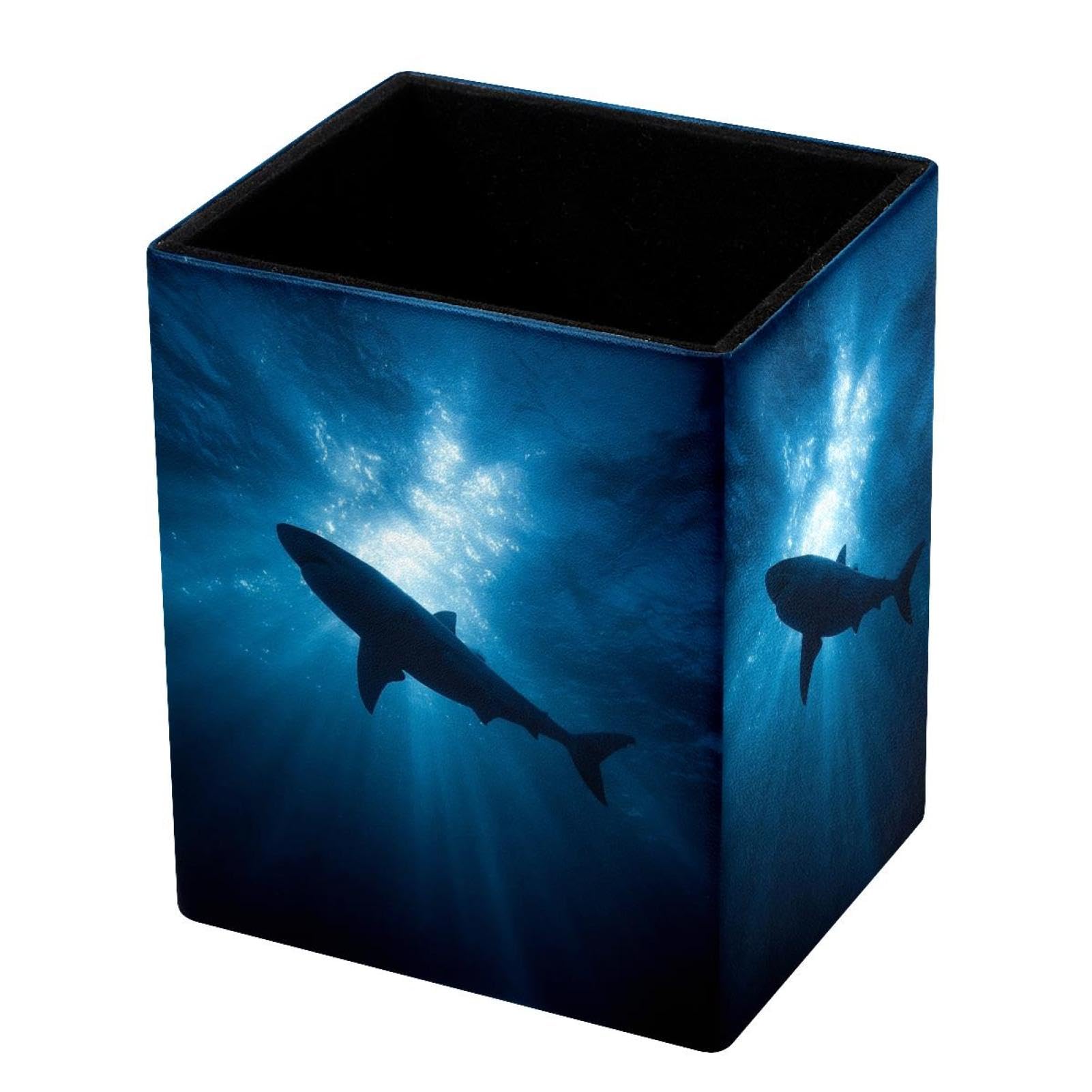 VAPOKF Pencil Holders for Desk, Shark Underwater Printed Pen Holders Pen Pot Makeup Brushes Storage Desktop Stationery Supplies Organiser for Home Office