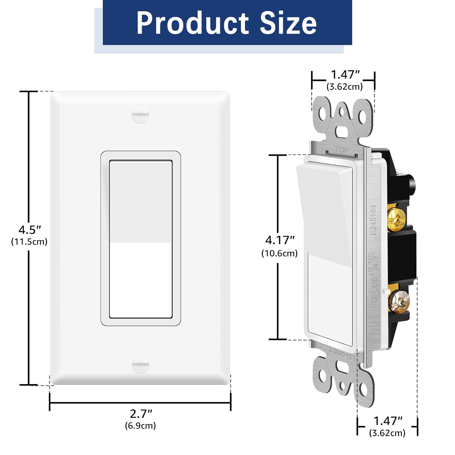 Single Pole Rocker Light Switch,KCMYTONER 10 Pack Decora Switch White, 15 Amp Paddle Rocker Light Switch,120V-277V AC,On/Off Wall Switch, Quiet, Residential/Commercial Grade,Home & Office,UL Listed