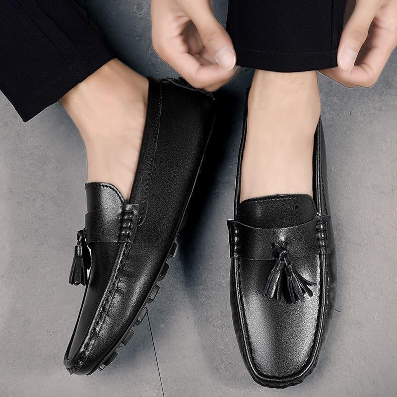 Loafers for Men Round Toe with Tassel Faux Leather Driving Loafers Slip Resistant Comfortable Lightweight Outdoor Slip-on3