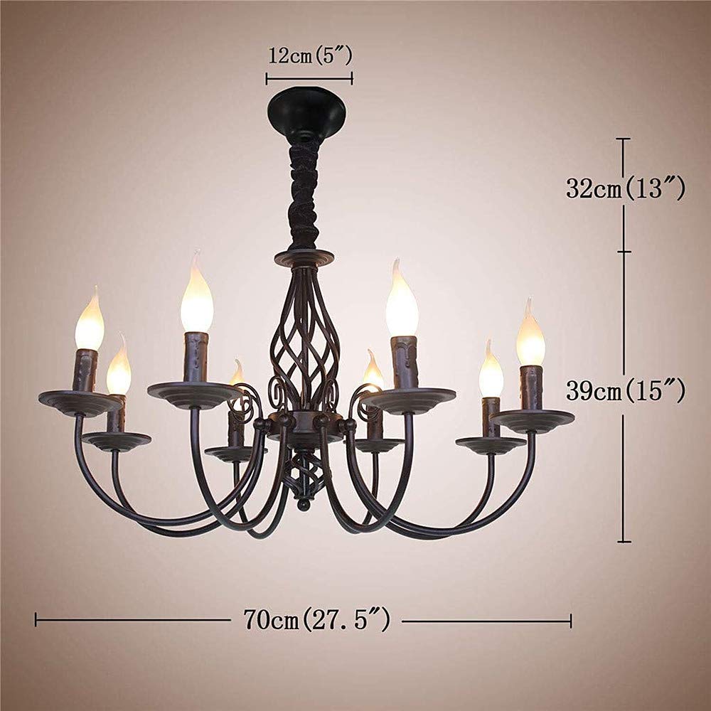 Pendelleuchte Antik Industrie Hängeleuchte Klassische Anhänger Kerze Pendellampe Höhenverstellbar E14 Schmiedeeisen Retro Hängelampe Landhausstil Wohnzimmer Einfach Kronleuchter,Schwarz,8heads