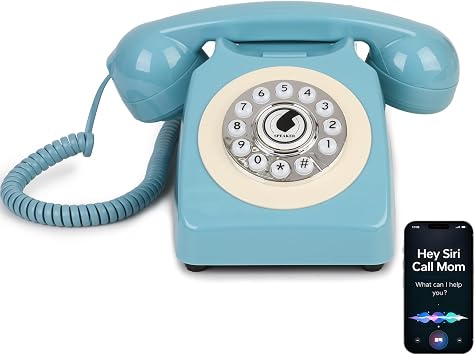 Bluetooth Landline Phone with Voice Assistant,Bluetooth Retro Phone Compatible with Android & iOS, Wireless Bluetooth Physical Home Phone Telephone with Volume Control & USB Rechargeable,Blue