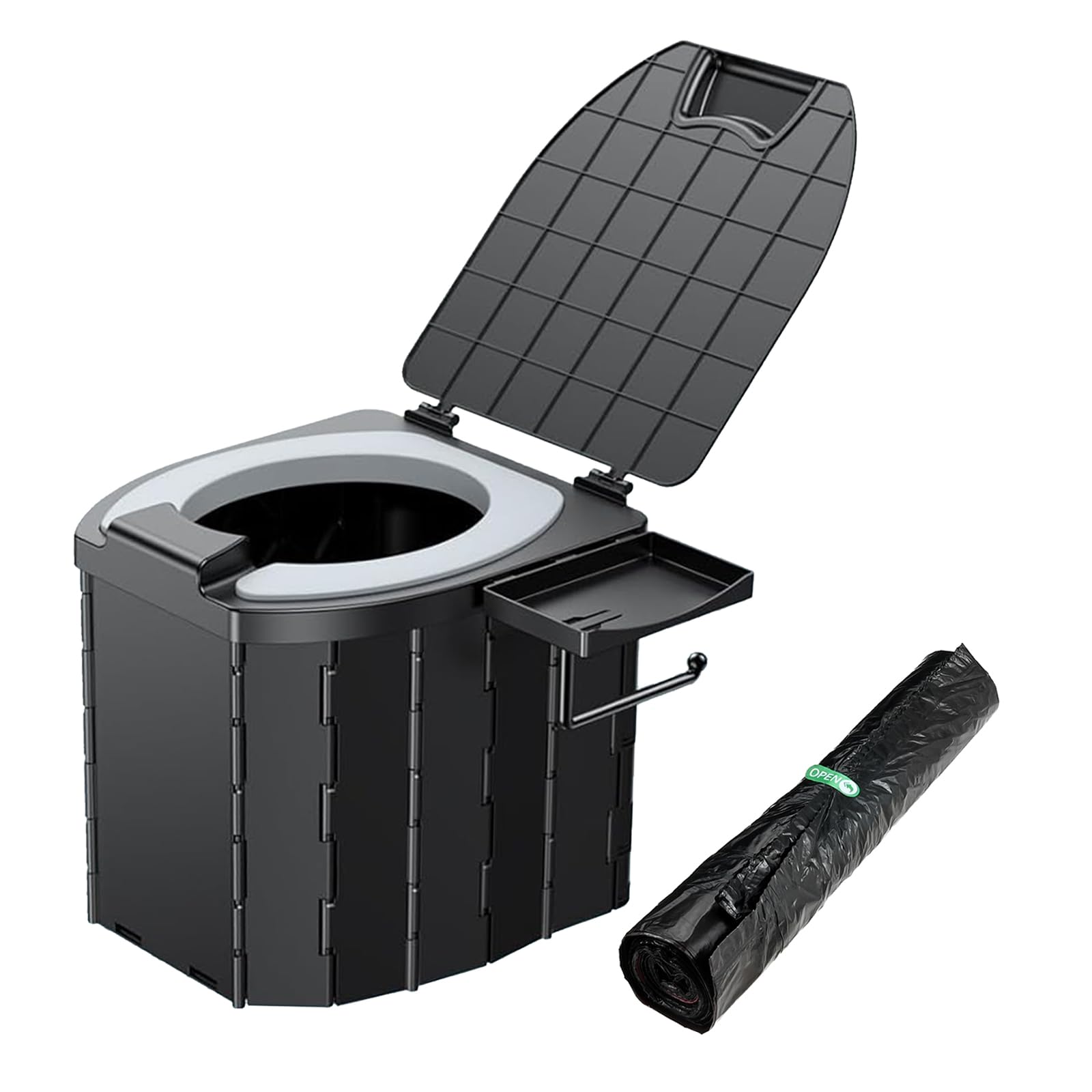 Aupoko Foldable Camping Toilet - Portable Loo for Adults with Washable Basket, Roll Holder, Phone Holder, Trash Bag, Lightweight Travel Toilet for Caravan, Outdoor & Emergency Use