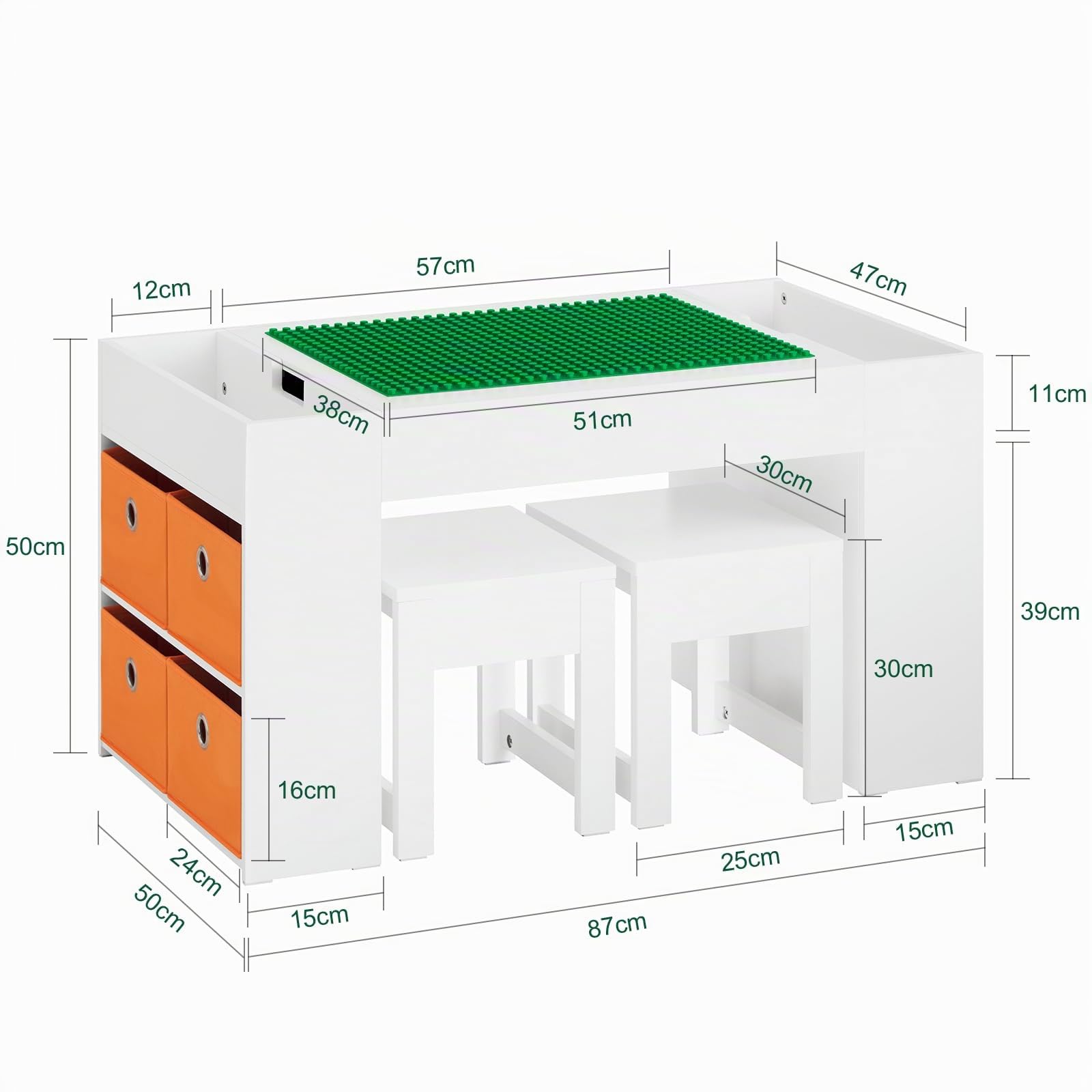 SoBuy Table Enfant avec 2 Chaises, Ensemble Table et Chaises Enfant avec Bacs de Rangement pour Chambre, Bureau de Bloc de Construction Double Face, Blanc 87x50x50 cm KMB75-W