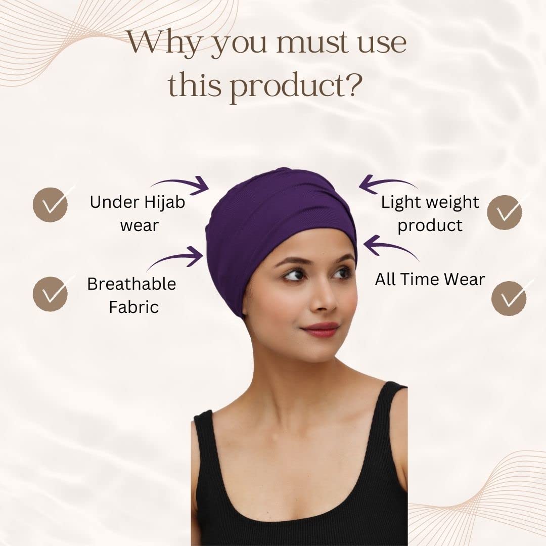 The Headscarves Women Silky Soft Bamboo Viscose Sleep Cap for Hair Loss Chemo Headwear Skull Cap Free Size (Multicolor) (HS3_Purple) 2