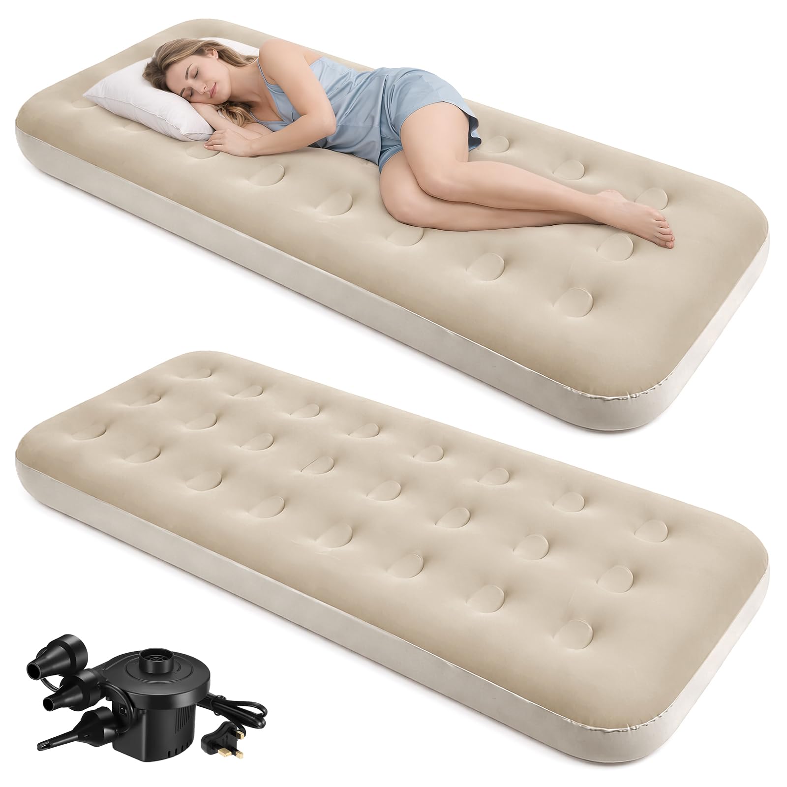 YFNVH 2 Pack Single Inflatable Airbeds, 188 x 73 x 22 cm with Electric Pump