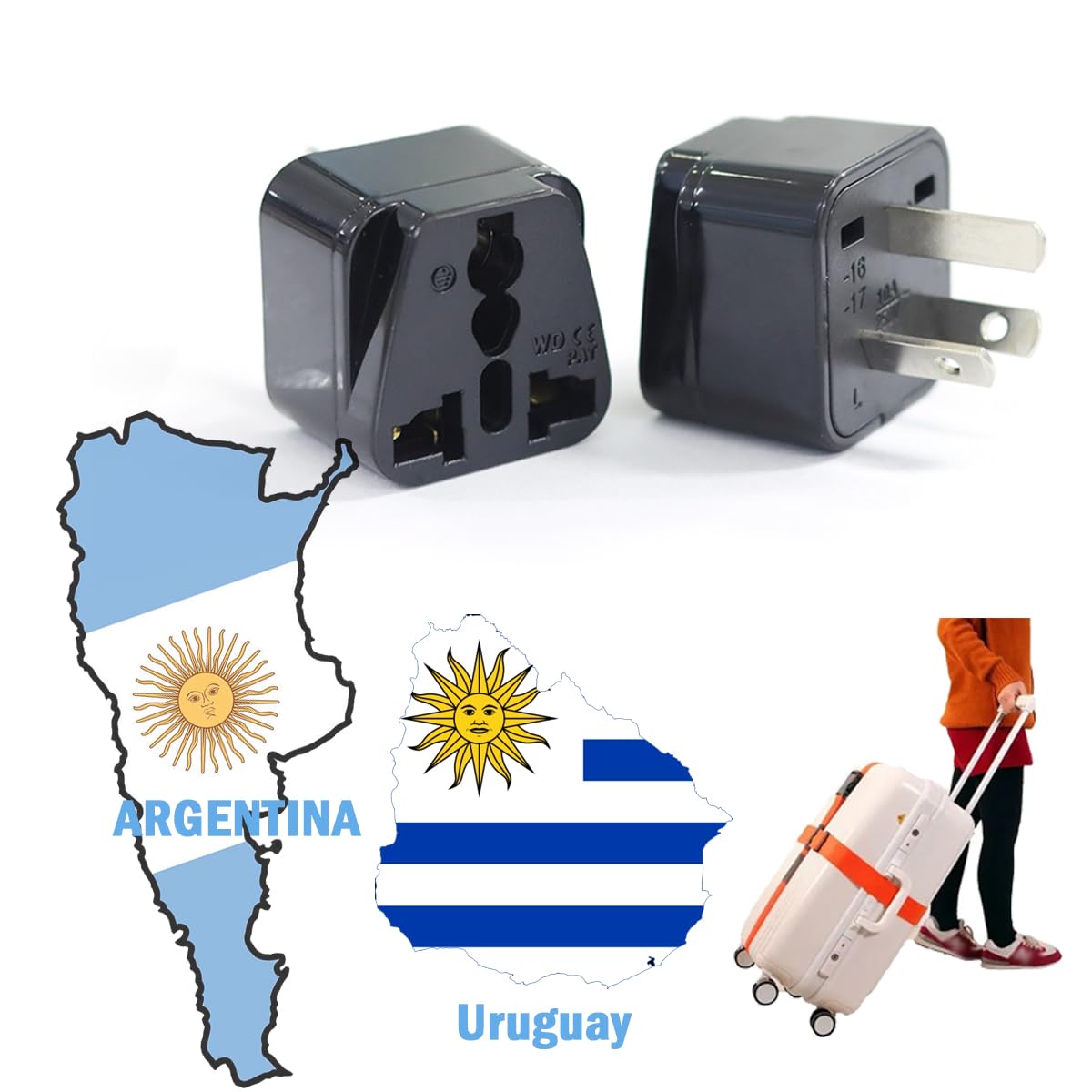 Adaptador de viaje universal, enchufe tipo A a Argentina, Uruguay, Australia, Suiza y Brasil, negro
