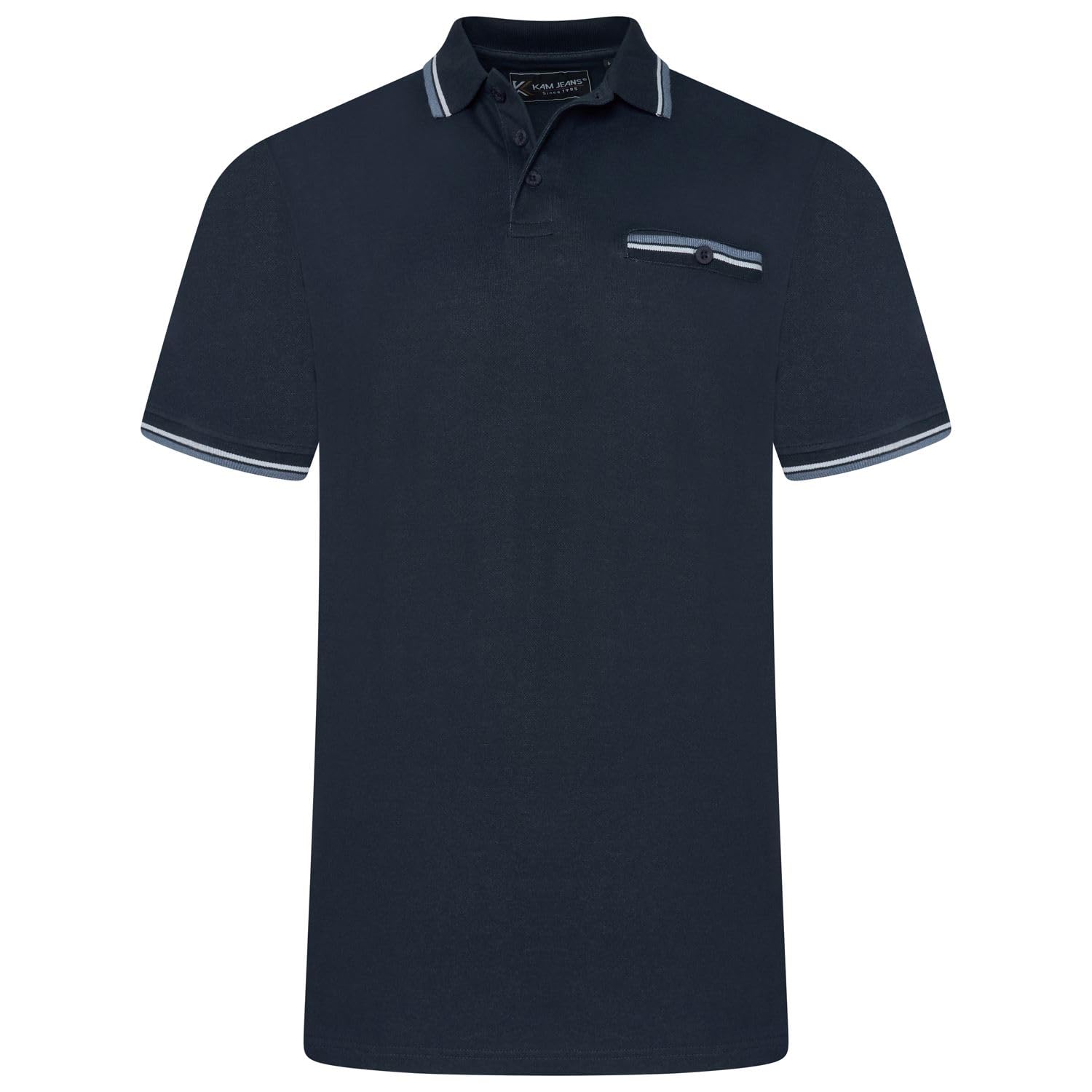 Kam Men's Carbon Polo Shirt Tipped Collar And Cuff Cotton Pocket Plus Size 2XL-8Xl 5537 (Uk, Alpha, 3XL, Plus, Regular, )