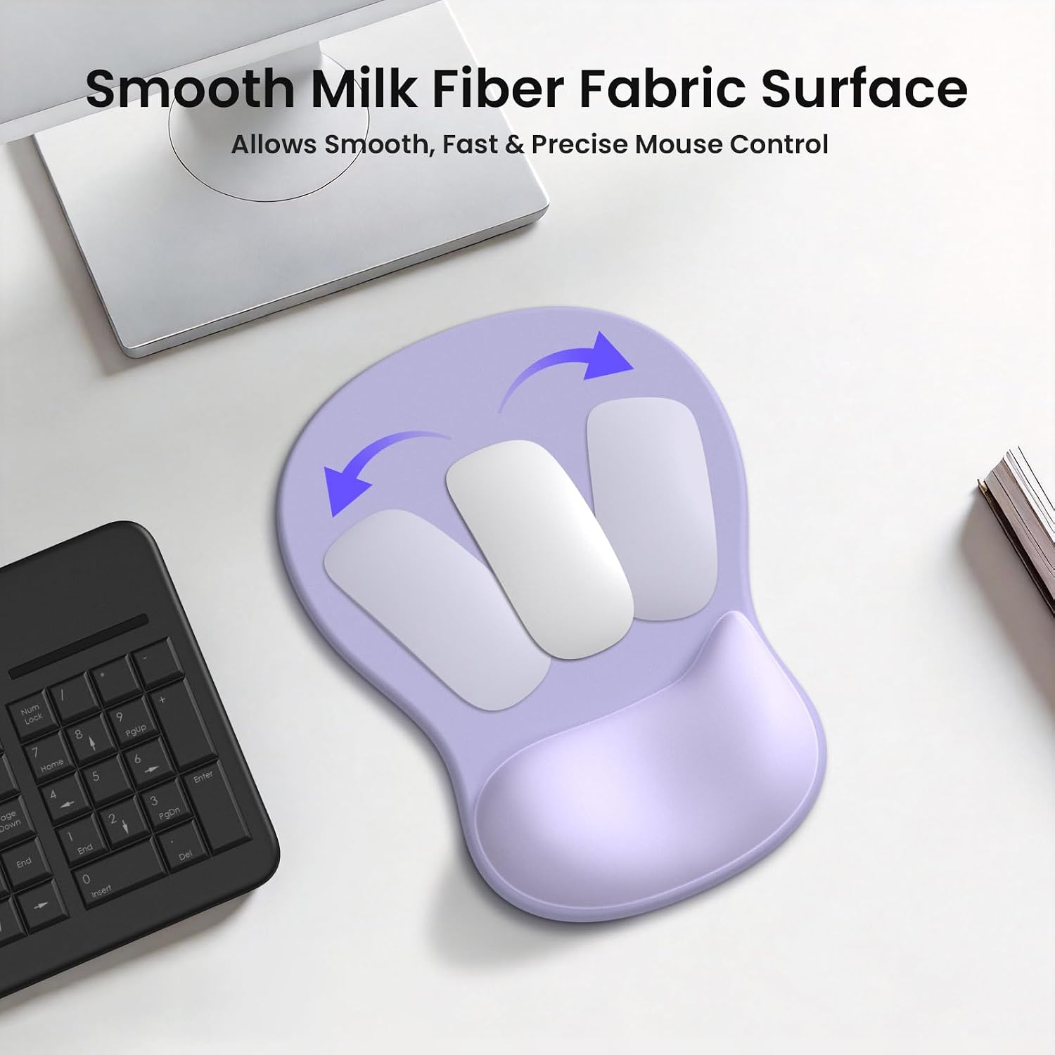 AKIT Ergonomic Mouse Pad and Keyboard Wrist Rest, 3-in-1 Memory Foam Wrist Rest for Computer Keyboard, Non-Slip Base, Pain Relief, Gel Mousepad Set for Gaming, Home and Office, Purple