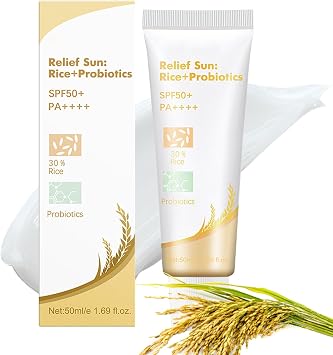 Rice Probiotics Sunscreen SPF50+ PA++++ Sun Relief Organic Sunscreen with Niacinamide Vitamin E and Zinc Oxide Light and Non-sticky Texture for All Skin Types 50ml