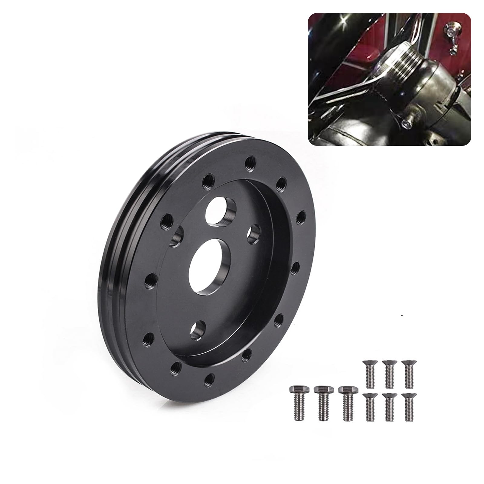 UGSHY 1 PC Car Steering Wheel Base Connector Conversion Gasket, 0.5" 6-Hole to 3-Hole Steering Wheel Hub Adapter, Modified Steering Wheel Quick Release Boss Kit, Universal for Car Accessory (Black)