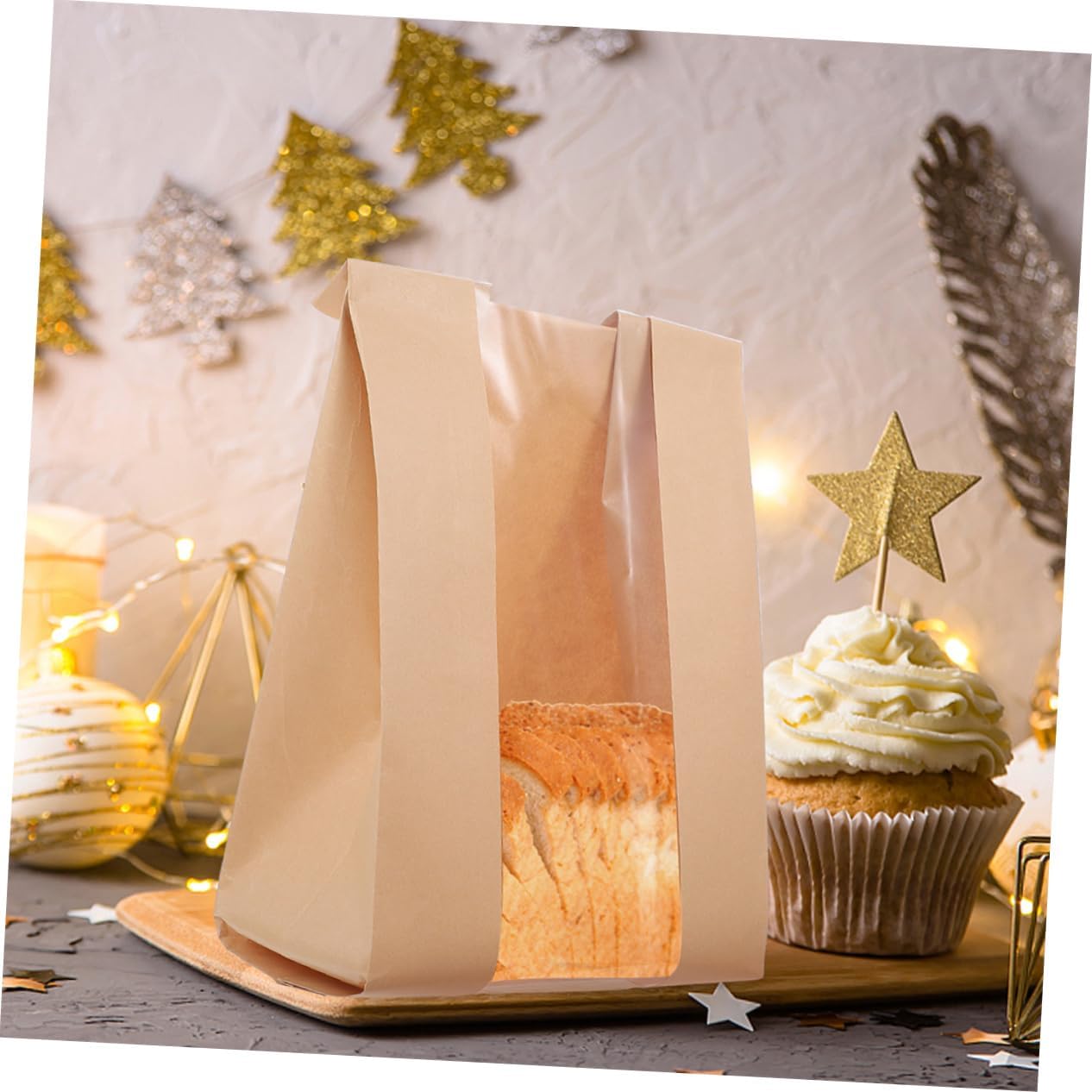 OUNONA 100pcs Bakery Bags Window Toast and Cookies Kraft Paper Food Bags for Baked Goods for Homemade Treats and Packaging