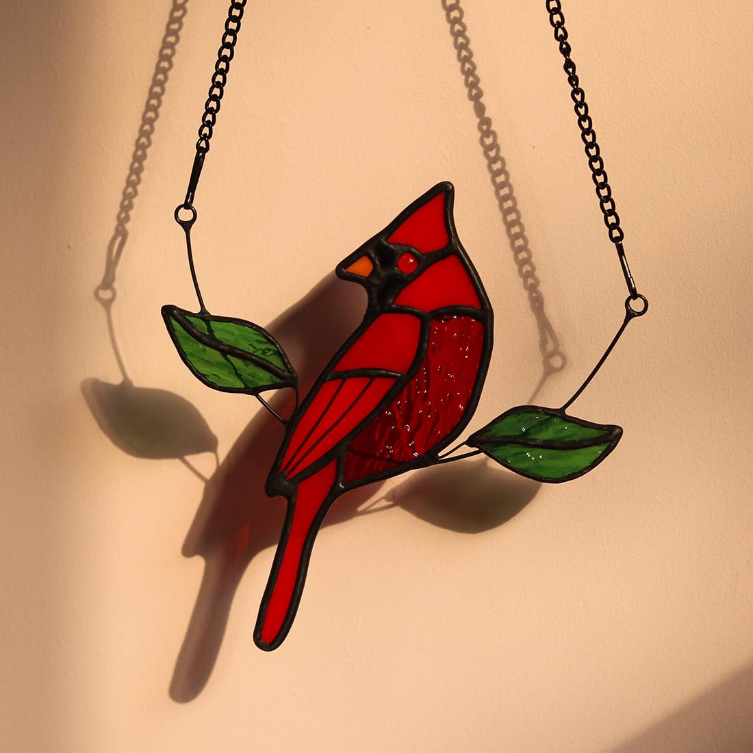 HAOSUM Stained Glass Northern Cardinal Suncatcher - Handmade Memorial Gifts for Grandma, Sympathy & Housewarming Red Bird Window hangings Ornament (Male Design)