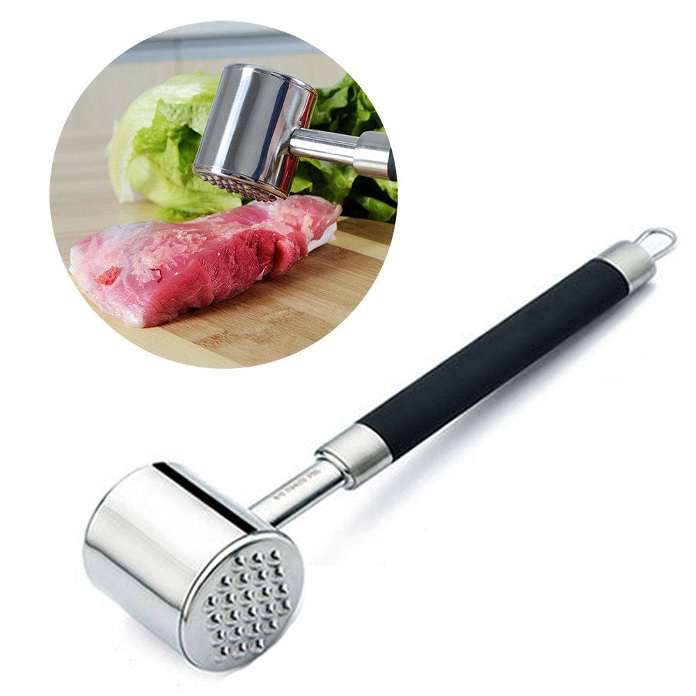 Annengjin High Quality 18-10 Stainless Steel Meat Tenderizer Meat Hammer Long Handle for Beef, Steak, Chicken, Pork and Veal