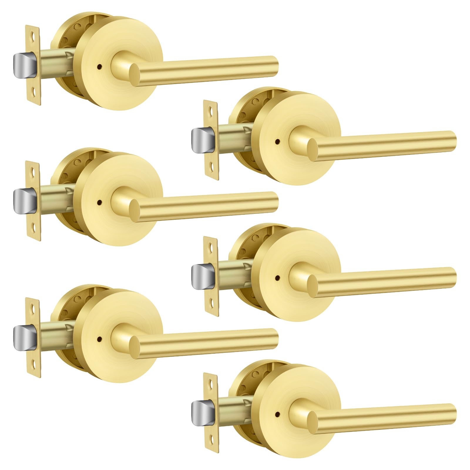 Haidms Gold Door Handles Interior, Heavy Duty Zinc Alloy Interior Door Handle, Privacy Door Lever for Bedroom Bathroom (6 Pack)