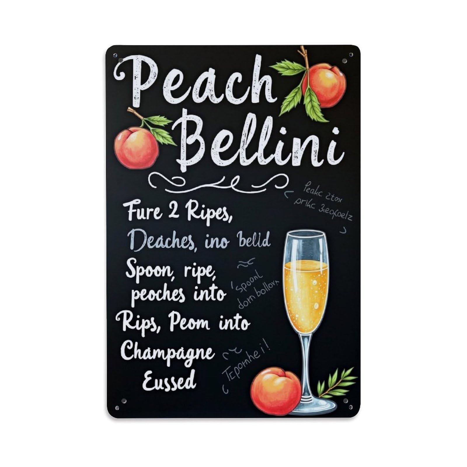 Jdfenggu Vintage Peach Bellini Cocktail Recipe Art Retro Metal Tin Sign, Decor Art Poster For Bar, Home, Man Cave, Kitchen, Laundry Room Gift 8X12inch