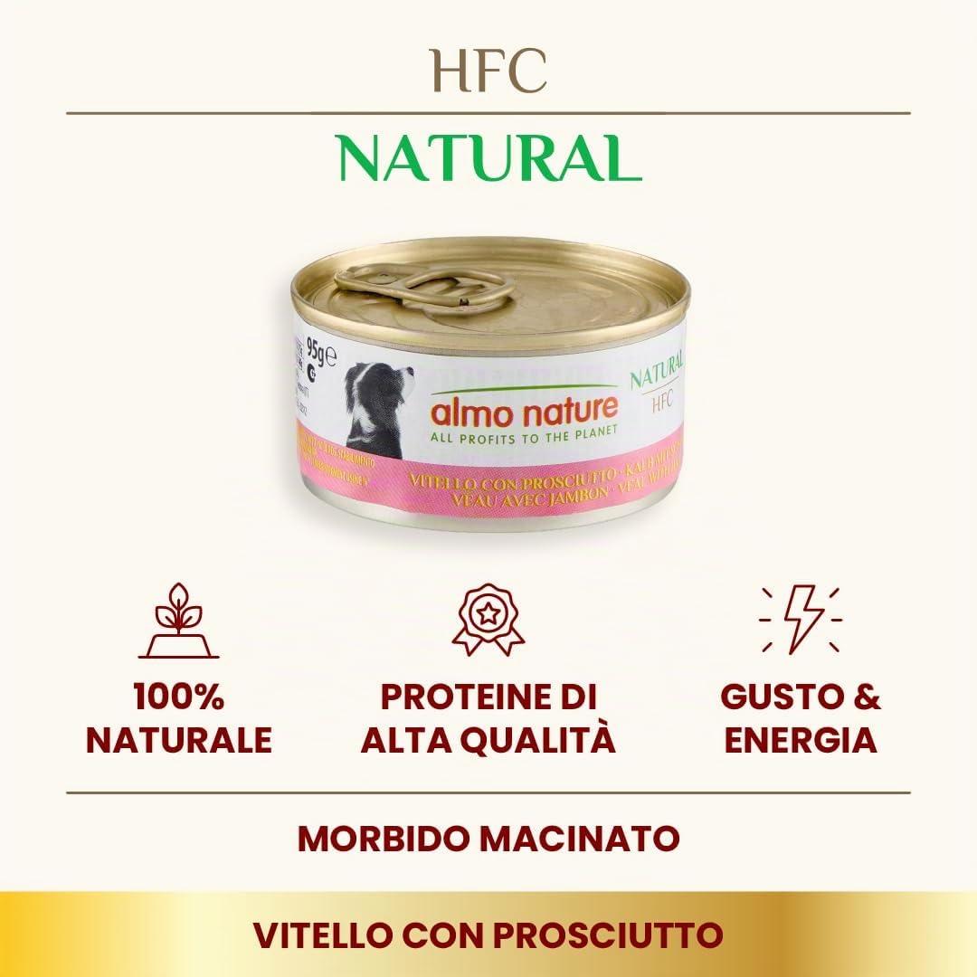 Almo Nature HFC Natural Alimento Umido per Cani Vitello con Prosciutto 95g Confezione da 24