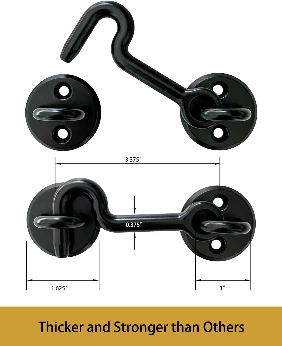 Heavy Duty 2 Pack Hook and Eye Latch - Ideal for Bathroom, Bedroom, Sliding Barn Door and Gate Doors (Black)