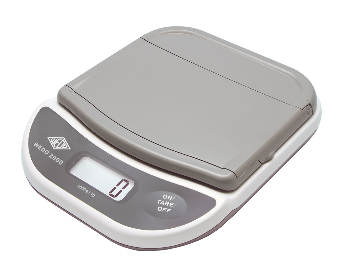 Wedo 502000 Elektronische Brief- und Päckchenwaage (mit Klappteller 2000g/1g) weiss/grau