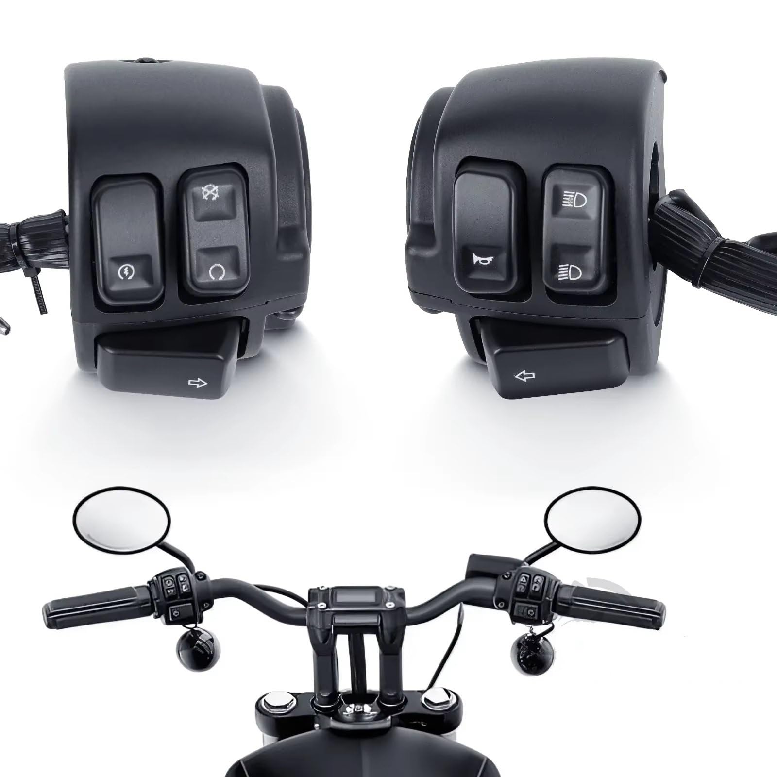Interruttore Controllo Degli Indicatori Direzione Del Manubrio Nero Moto Da 1 "25mm Compatibile Con XL883 Per Sportster Per Dyna Per V-ROD Per Softail Blocco Comandi Moto(Black)