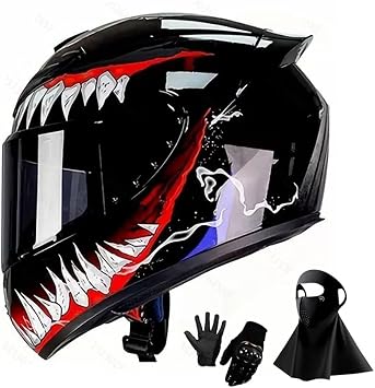 2025 Motorcycle Full Face Black Sun Visor Helmets for Adults Street Bike Racing Motorbike Helmet with Gloves Mask DOT Approved