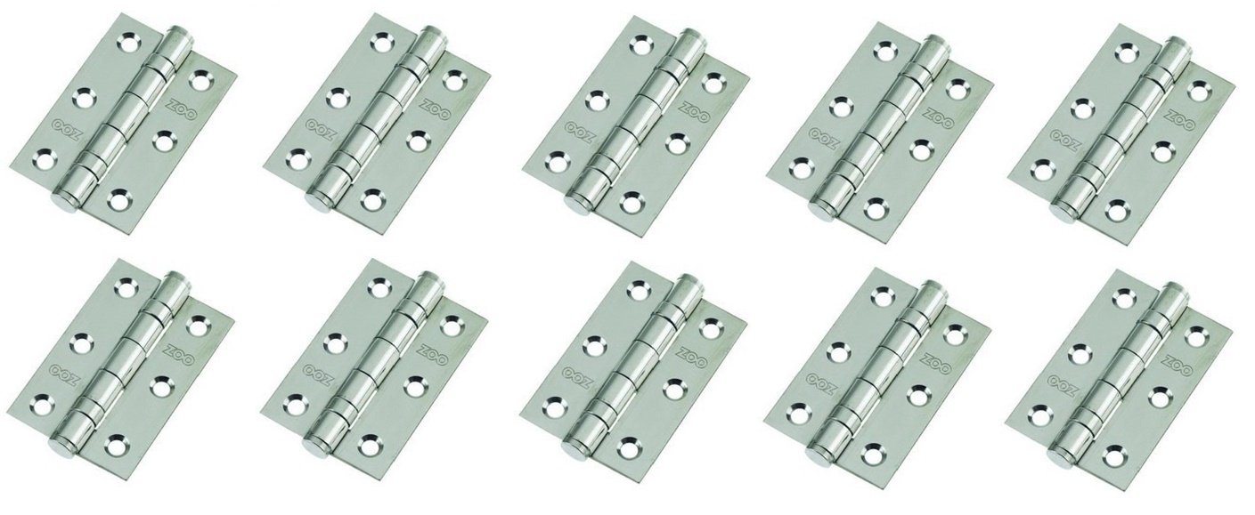 Zoo Hardware 5 Pairs Of Door Hinge 3" 75Mm Ball Bearing Hinges Polished Chrome Suit Internal Doors Pair (5)