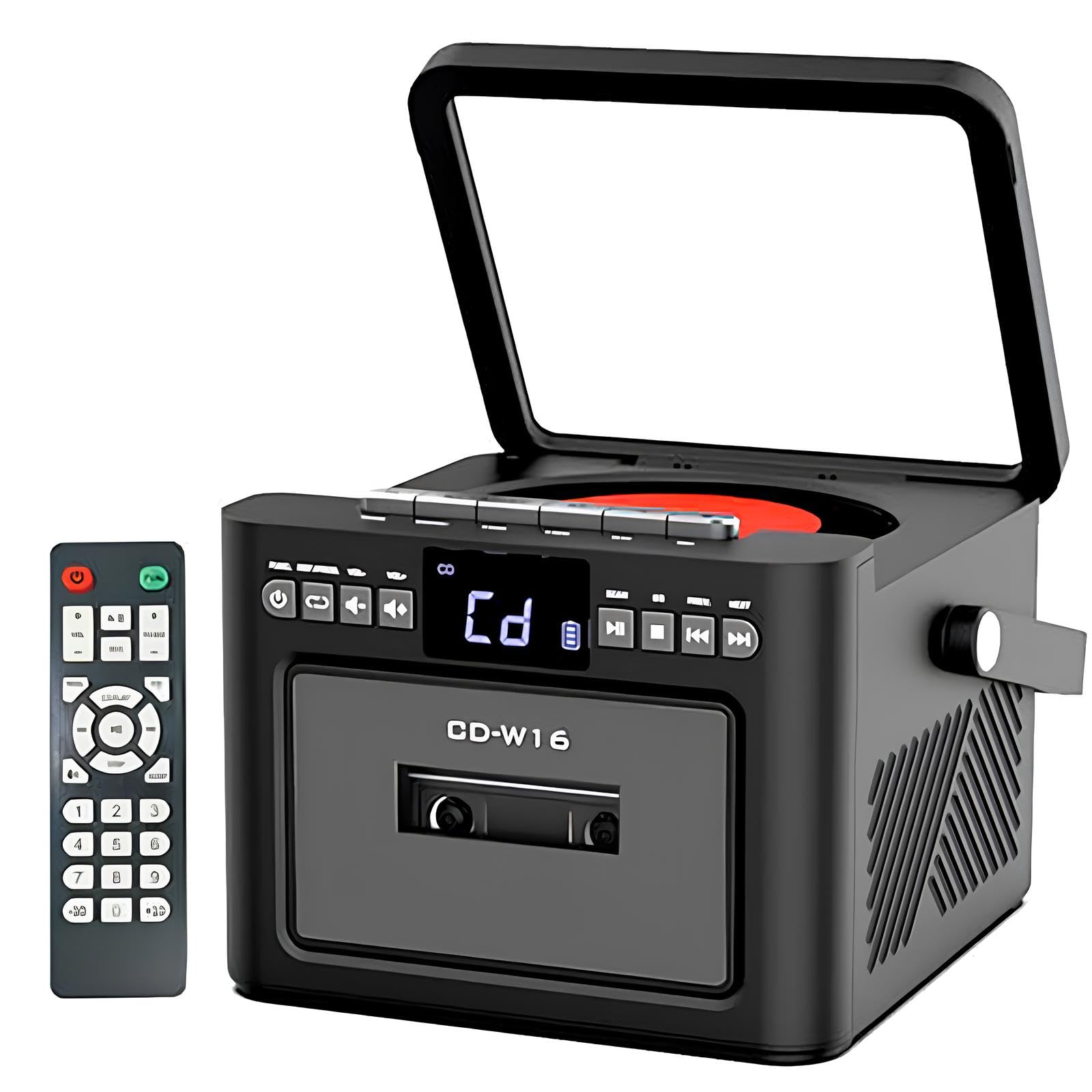 Reproductor de CD portátil, reproductor de casete Boombox Bluetooth 5.1 con batería de 5000 mAh, altavoces estéreo duales de 5 W, radio FM, grabación de cinta, pantalla LED, control remoto para viajes
