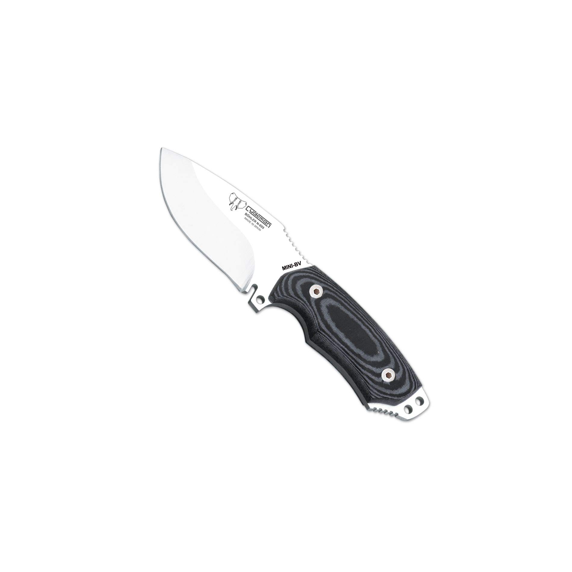 Cudeman Cuchillo 115-B-K Mini Boina Verde hoja de acero Böhler N-695 de 9 cm empuñadura de micarta negra de 10 cm funda de kydex para caza, pesca, supervivencia y bushcraft + Portabotellas regalo