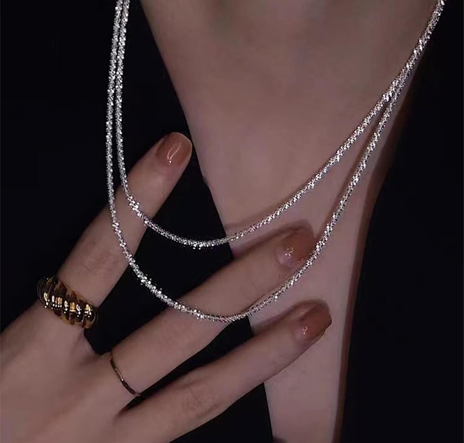 ASCOMY Layered Necklaces for Women Dainty Gold Necklace 14K Gold Plated Herringbone Necklace for Women Pearl Cross Necklace Paperclip Cuban Figaro Rope Satellite Chain Gold Choker Trendy Jewelry Gift - Image 3