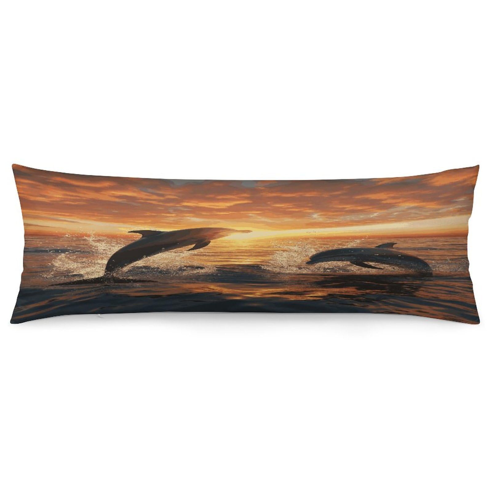 Dolphins Jumping Out of The Water at Sunset Body Pillow Cover Luxury Long Body Pillow Pillowcase with Hidden Zipper Breathable Soft Cozy Pillow Case Wrinkle Fade Resistant Pillowcase 20''×54''