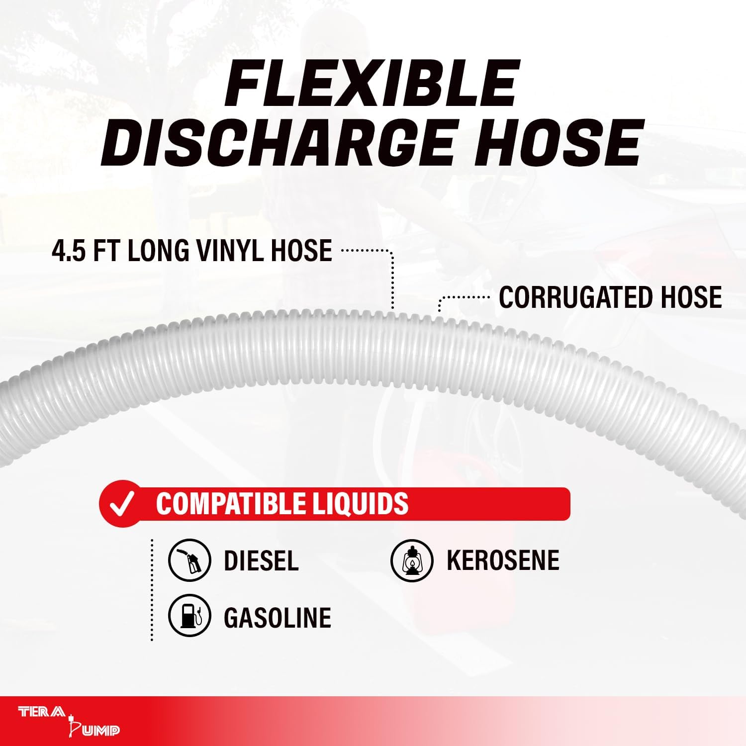 TERA PUMP Dual Power Manual Nozzle Liquid Transfer Pump (3.2 GPM), AA Battery or USB-C Powered Utility Pump with Flow Control Nozzle, 54” Durable PE Hose for Non-Potable Liquids