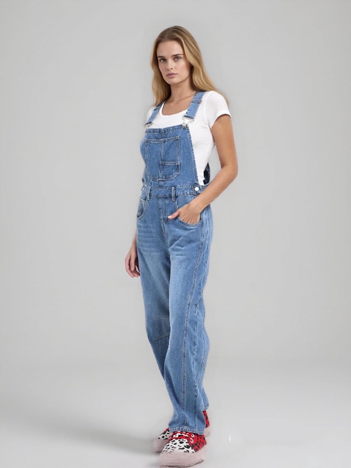 Women's Denim Overalls Wide Leg Jumpsuit Adjustable Strap Loose Fit Barrel Pant Sleeveless Casual Bib Overalls Romper - Image 6