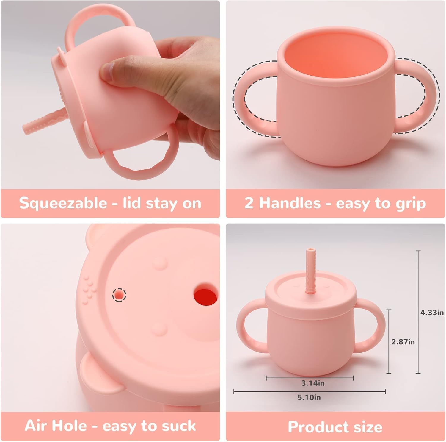Mom's Aura 2-in-1 Silicone Baby Cups with Straw and Lid for Snacks 8.5 oz Spill-Proof Sippy Cups - Image 2